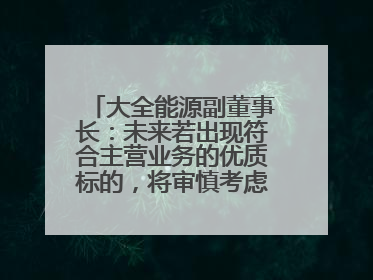 大全能源副董事长：未来若出现符合主营业务的优质标的，将审慎考虑并购机会
