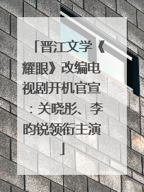晋江文学《耀眼》改编电视剧开机官宣：关晓彤、李昀锐领衔主演