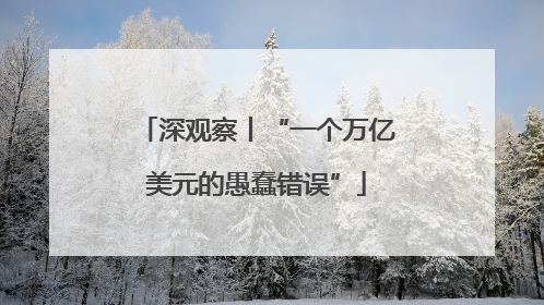 深观察丨“一个万亿美元的愚蠢错误”